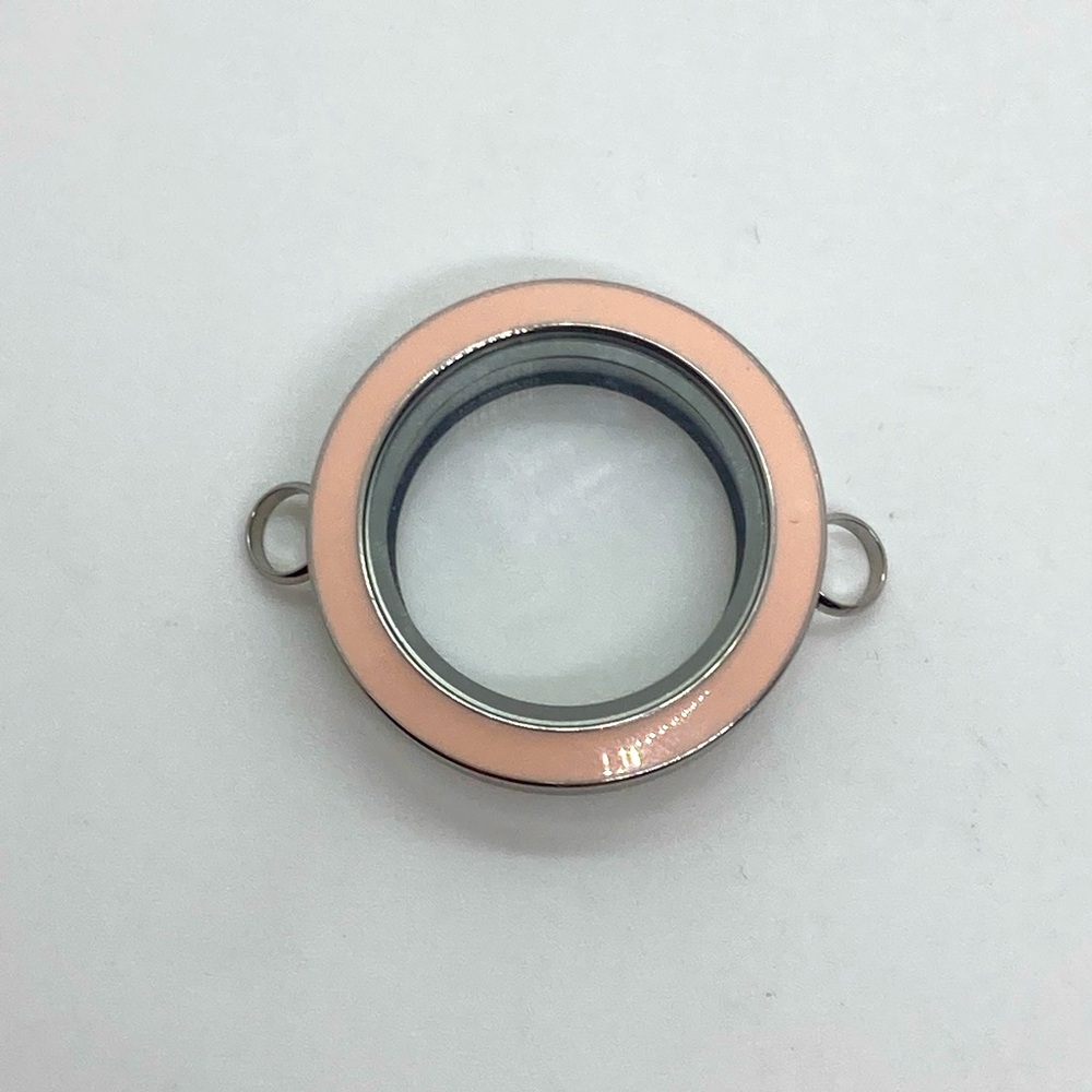 Origami Owl Living Locket Silver & Cream Pink Enamel Sz Small | 1.2”